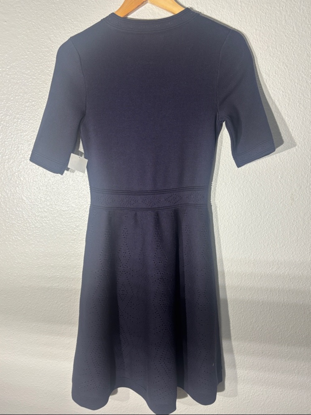 Eliza J Classic Navy V-Neck A-Line Fit-and-Flare  Knit Sweater Dress - Picture 15 of 16